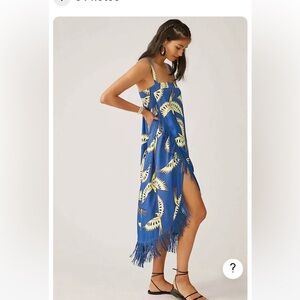 NWT Farm Rio x Anthropologie fringe hem midi dress bird print